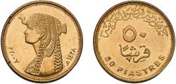 World Coins - Egypt Arab Republic of Egypt AH1428 (2007)  50 Qirsh / Piastres (small type; magnetic) Brass plated steel Cairo Mint 6.54g UNC  KM 942.2 Schön 678.1 Schön 678.2 MHC 355
