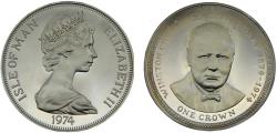 World Coins - Isle of Man Dependency of the British Crownlocated Elizabeth II 1974 1 Crown 100th Anniversary of Winston Churchill