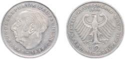 World Coins - Germany Federal Republic of Germany 1984 D 2 Deutsche Mark (Theodor Heuss) Copper-nickel clad nickel (Cladding: 75% Copper, 25% Nickel; Core: 100% Nickel) Munich Mint (52000) 7g X
