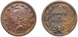 World Coins - United States 1863 1 Cent (Civil War Token - Army and Navy/Liberty Head) Copper 2.9g VF Fuld 10/312