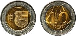 World Coins - Moldova Republic 2018 10 Lei (National currency) Bimetallic: brass plated steel centre in nickel plated steel ring (250000) 7.47g UNC  KM 157
