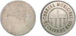 World Coins - Segarra de Gaià, Municipality of 1937 1 Peseta (Segarra de Gaia; copper-nickel) Copper-nickel (5000) 3.57g XF  KM 1 Cal 18 Turró 2308