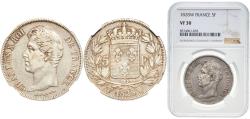 World Coins - France Kingdom 1828 W 5 Francs - Charles X (2nd type) Silver (.900) Lille Mint (9606941) 25g NGC VF 30  Franc 2014 311 Gad 1789 644 KM 728