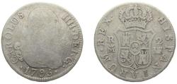 World Coins - Spain Kingdom 1795 M MF 2 Reales - Carlos IV Silver (.806) Madrid Mint 5.75g VF KM 430