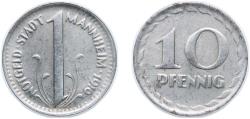 World Coins - Germany City of Mannheim Weimar Republic 1919 10 Pfennig - Mannheim Iron (1008376) 3.7g XF Funck 315.2 Men18 20355.4