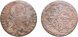 World Coins - Spain Kingdom 1833 8 Maravedis - Fernando VII (2nd portrait) Copper Segovia Mint 10.47g VF KM 486.1 Cal 1697 Aureo 239