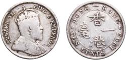 World Coins - China Hong Kong British colony 1903 10 Cents - Edward VII Silver (.800) Royal Mint (Tower Hill) (25000000) 2.67g VF  KM 13