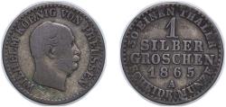 World Coins - Germany Kingdom of Prussia German states 1865 A 1 Silbergroschen - William I Billon (.220 silver) 2g VF AKS 103 Olding FR 415, 418, 421 Jaeg 9 Pr 89 KM 485 Neum 14