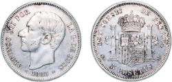 World Coins - Spain Kingdom 1883 *18-83 MSM 5 Pesetas - Alfonso XII (3rd portrait) Silver (.900) Madrid Mint (5507459) 24.9g XF  KM 688 Cal 34