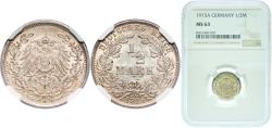 World Coins - Germany Second Empire 1915 A ½ Mark - Wilhelm II (type 2 - small shield) Original luster Silver (.900) (Ag 900, Cu 100) Berlin Mint (13014879) 2.77g NGC MS 63  KM 17 AKS 6 J 16 Sc