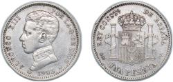 World Coins - Spain Kingdom 1903 *19-03 SMV 1 Peseta - Alfonso XIII (4th portrait) Silver (.835) Madrid Mint (10602000) 5.02g XF KM 721 Cal 49