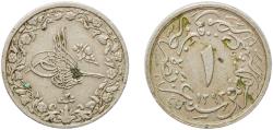 World Coins - Egypt Arab Republic of Egypt AH 1293 (1894) ⅒ Qirsh - Abdul Hamid II Copper-nickel (75% Copper, 25% Nickel) 1.74g XF  KM 289 MHC 162