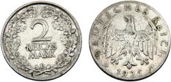 World Coins - Germany Weimar Republic 1925 D 2 Reichsmark