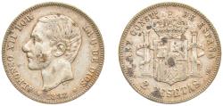 World Coins - Spain Kingdom 1882*18-82  MSM 2 Pesetas - Alfonso XII Silver (.835) Madrid Mint (20342803) 10g VF KM 678