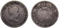 World Coins - Spain Kingdom Isabel II 1851 S RD 2 Reales 1st portrait,2nd type 2.5g