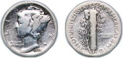 Us Coins - United States Federal republic 1928 1 Dime "Mercury Dime" Silver (.900) United States Mint of Philadelphia (19480000) 2.38g VF KM 140 Schön 133