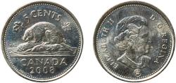 World Coins - Canada Commonwealth 2008 5 Cents - Elizabeth II (4th portrait; magnetic with RCM logo) Nickel plated steel (278530000) 3.98g UNC  KM 491 Schön 519a KM 2292