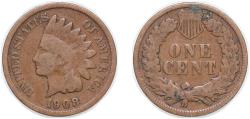 Us Coins - United States Federal republic 1908 1 Cent "Indian Head Cent" Bronze Philadelphia Mint (32326367) 3.11g VF KM 90a Schön 117a