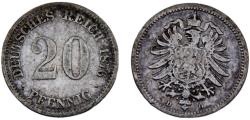 World Coins - Germany Second Empire Wilhelm I 1876 D 20 Pfennig Type 1