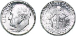 Us Coins - United States Federal republic 1955 S 1 Dime "Roosevelt Silver Dime" Silver (.900) San Francisco Mint (18500000) 2.55g BU KM 195 Schön 197