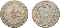 World Coins - Egypt Arab Republic of Egypt AH 1293 (1903) 5⁄10 Qirsh - Abdul Hamid II Copper-nickel (75% Copper, 25% Nickel) (12000000) 3.88g VF  KM 291 Schön 5 MHC 164