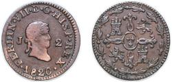 World Coins - Spain Kingdom 1820 J 2 Maravedis - Fernando VII (Jubia,2nd portrait) Copper Jubia Mint 2.37g XF KM 488 Cal 1584