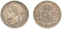 World Coins - Spain Kingdom 1899 *18-99 SGV 1 Peseta - Alfonso XIII (3rd portrait) Silver (.835) Madrid Mint (7472000) 5g VF KM 706