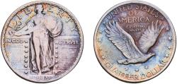 Us Coins - United States Federal republic 1919 ¼ Dollar "Standing Liberty Quarter" (Stars Below Eagle) Silver (.900) (.100 copper) Philadelphia Mint (11324000) 6.17g XF PCGS 5728 PCGS 5729 G