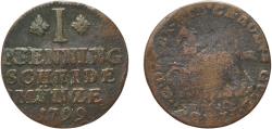 World Coins - Germany Principality of Brunswick-Wolfenbüttel Holy Roman Empire 1799 MC 1 Pfenning - Charles William Ferdinand Copper Brunswick / Braunschweig Mint 2.09g VF  Welter 2933 KM 995 S
