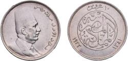 World Coins - Egypt Kingdom AH 1341 (1923)  10 Qirsh - Fuad (right) Silver (.833) (400000) 13.98g AU  KM 337
