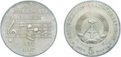 World Coins - Germany German Democratic Republic 1972 5 Mark (Johannes Brahms) Copper-nickel (55000) 12.45g UNC  KM 36 Schön 41 J 1540 AKS 99