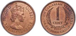 World Coins - Eastern Caribbean States 1957 1 Cent - Elizabeth II (1st portrait) Bronze Royal Mint (Tower Hill) (3000000) 5.67g AU KM 2