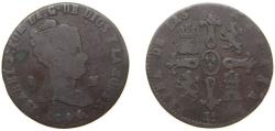 World Coins - Spain Kingdom 1844 JA 8 Maravedis - Isabel II (Constitutional) Copper Jubia Mint 8.7g VF KM 531