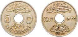 World Coins - Egypt AH 1335 (1917) H	 5 Milliemes - Hussein Kamel Copper-nickel Heaton and Sons / The Mint Birmingham Limited (37000000) 5.11g VF  KM 315 Schön 27