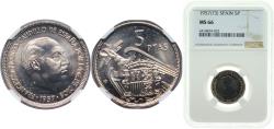 World Coins - Spain Kingdom 1957 *73 5 Pesetas - Francisco Franco (Copper-nickel) Copper-nickel Madrid Mint (78000000) 5.75g NGC MS 66 KM 786
