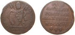 World Coins - Italy Papal States Italian states 1802 1 Baiocco - Pius VII (Without mintmark) Copper 10.3g VF KM 1267