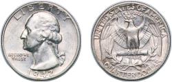 Us Coins - United States Federal republic 1942 S ¼ Dollar "Washington Silver Quarter" Silver (.900) San Francisco Mint (19384000) 6.24g UNC KM 164 Schön 168