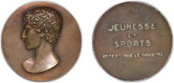 World Coins - France Republic ND Medal - Jeunesse et Sports Bronze 60.37g AU