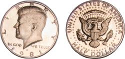 Us Coins - United States Federal republic 1981 S ½ Dollar "Kennedy Half Dollar" Copper-nickel clad copper (91.67% Copper, 8.33% Nickel) San Francisco Mint (4063083) 11.27g PF  KM 202b KM A20