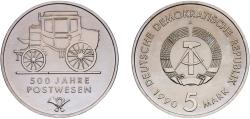 World Coins - Germany German Democratic Republic Democratic republic 1990 A 5 Mark (500 Years Mail Services) Nickel brass Berlin Mint (392720) 9.7g UNC  KM 134 Schön 131 J 1631 AKS 136