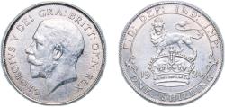 World Coins - Great Britain Kingdom 1924 1 Shilling - George V (2nd type) Silver (.500) (9250000) 5.6g AU KM 816a Sp 4023