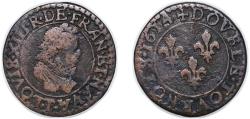 World Coins - France Kingdom 1614 D Double Tournois - Louis XIII (Lyon; 1st type) Copper Lyon Mint 2.5g VF CGKL 338 KM 43.2 Dy royales 1360