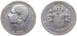 World Coins - Spain Kingdom 1883 *??-83 MSM 1 Peseta - Alfonso XII (2nd portrait) Silver (.835) Madrid Mint (8445839) 5g VF KM686