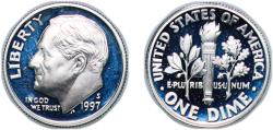 Us Coins - United States Federal republic 1997 S 1 Dime "Roosevelt Dime" (Silver Proof) Silver (.900) San Francisco Mint (741678) 2.56g PF KM 195b