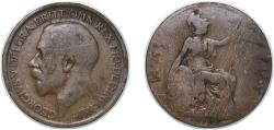 World Coins - Great Britain United Kingdom 1915 ½ Penny - George V (1st portrait) Bronze Royal Mint (Tower Hill) (21563000) 5.67g F KM 809 Sp 4056