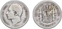 World Coins - Spain Kingdom 1884 MSM 1 Peseta - Alfonso XII (2nd portrait) Silver (.835) Madrid Mint (3336386) 4.82g F KM 686 Cal 56