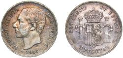 World Coins - Spain Kingdom 1885 *18-87 MSM 5 Pesetas - Alfonso XII (3rd portrait) Silver (.900) Madrid Mint (11802513) 25g VF KM 688