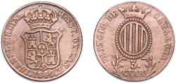 World Coins - Spain Principality of Catalonia Spanish states 1840 3 Cuartos (3 CUAR) Copper 6.96g XF Cal 703 KM 126