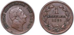 World Coins - Germany Grand-duchy of Baden German states 1852 1 Kreuzer - Leopold I Copper Berlin Mint (820800) 3.8g AU KM 218 AKS 107