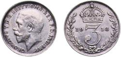World Coins - Great Britain United Kingdom Kingdom 1918 3 Pence - George V (1st issue; incl. Maundy) Silver (.925) Royal Mint (Tower Hill) (20630900) 1.4g AU  KM 813 Sp 4015 Sp 4018 Schön 17